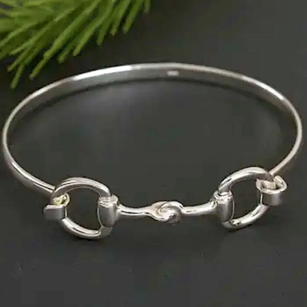 Sterling Silver Silver Horse Bit Bangle Equestrian Tarnish-Free Stackable - Picture 7 of 14